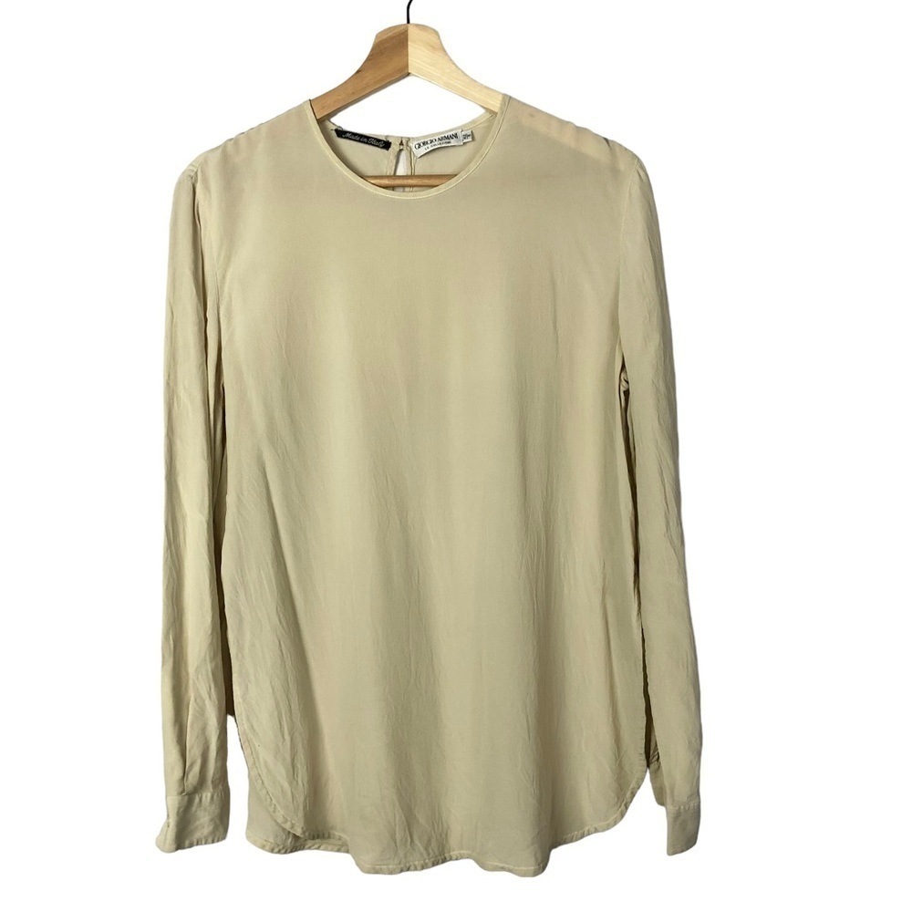 Giorgio Armani‎ Beige Silk Long Sleeve Blouse 8